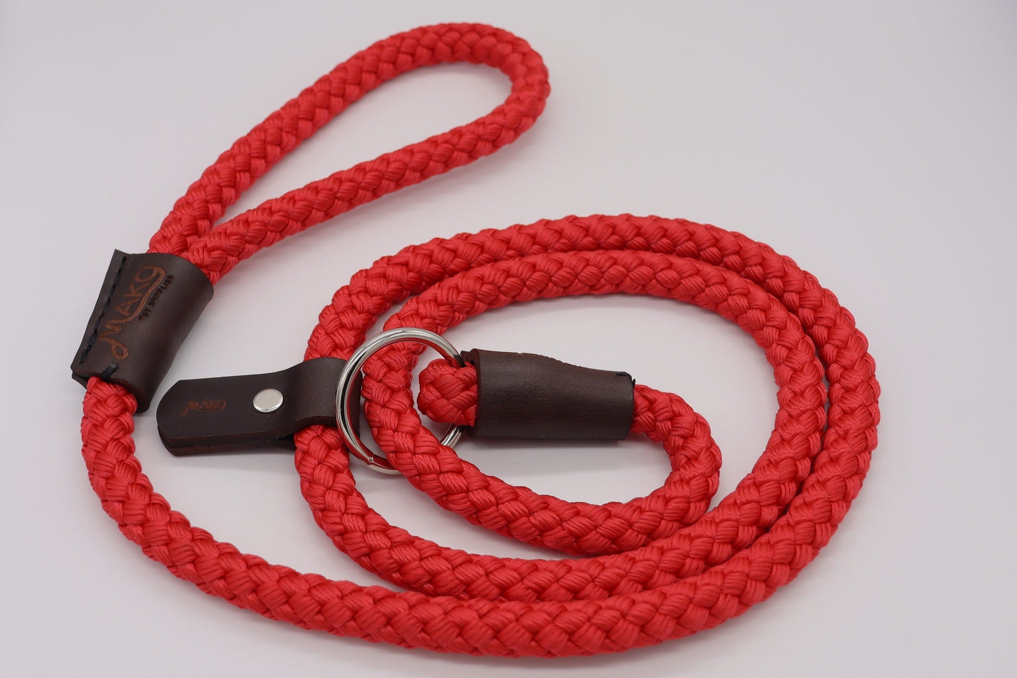 Hand sewn Traditional Gundog Slip Lead - Solid Brass and Thick Leather shroud with Nylon Rope