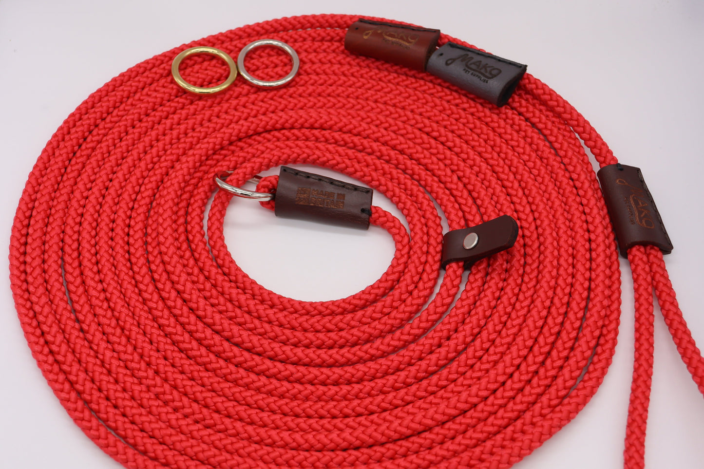 Hand-sewn Red Custom Slip Lead in Thin 8mm Nylon Rope - Longline Slip Lead