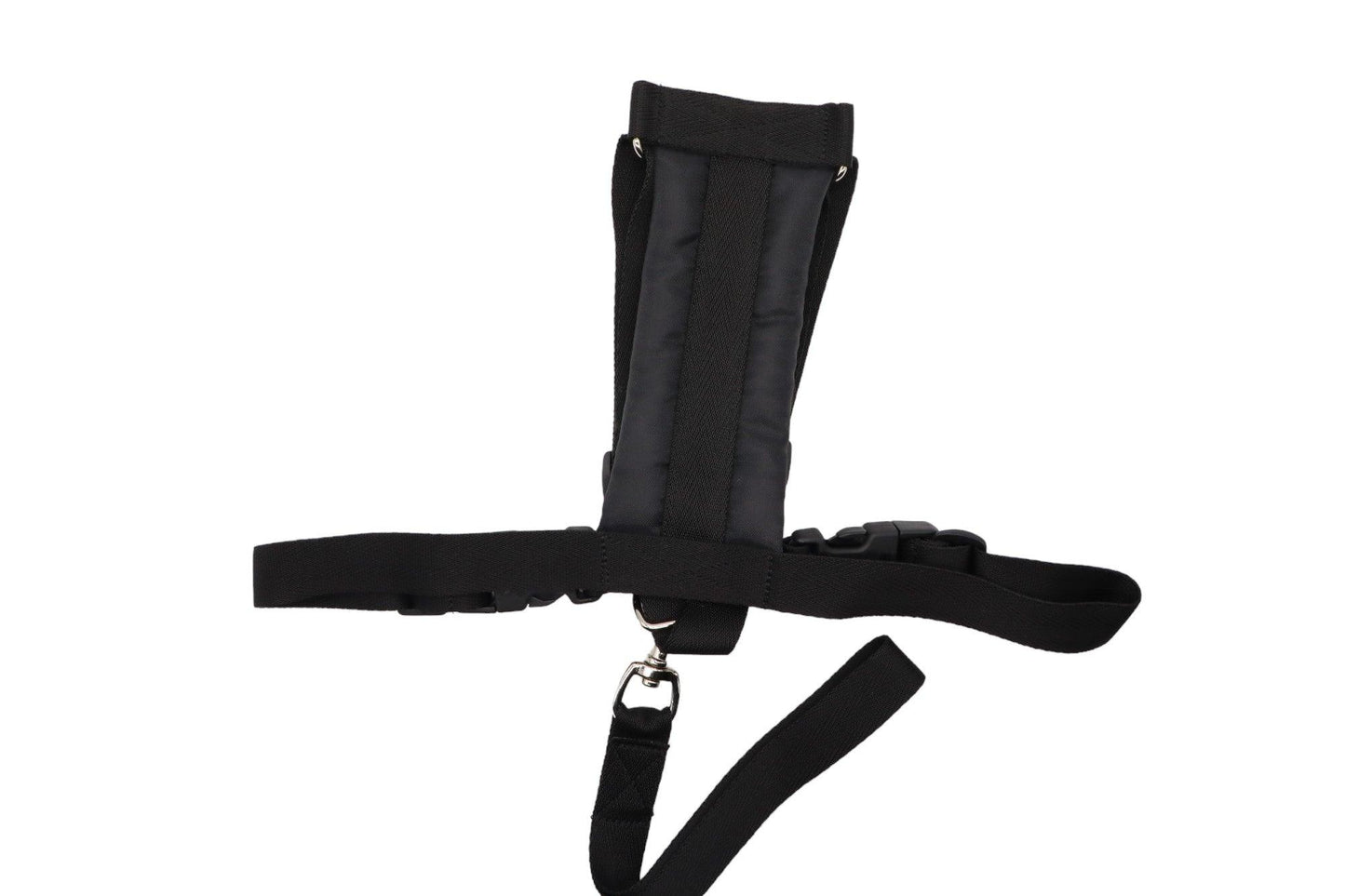 A small size C Black car safety harness with a short handle lead.