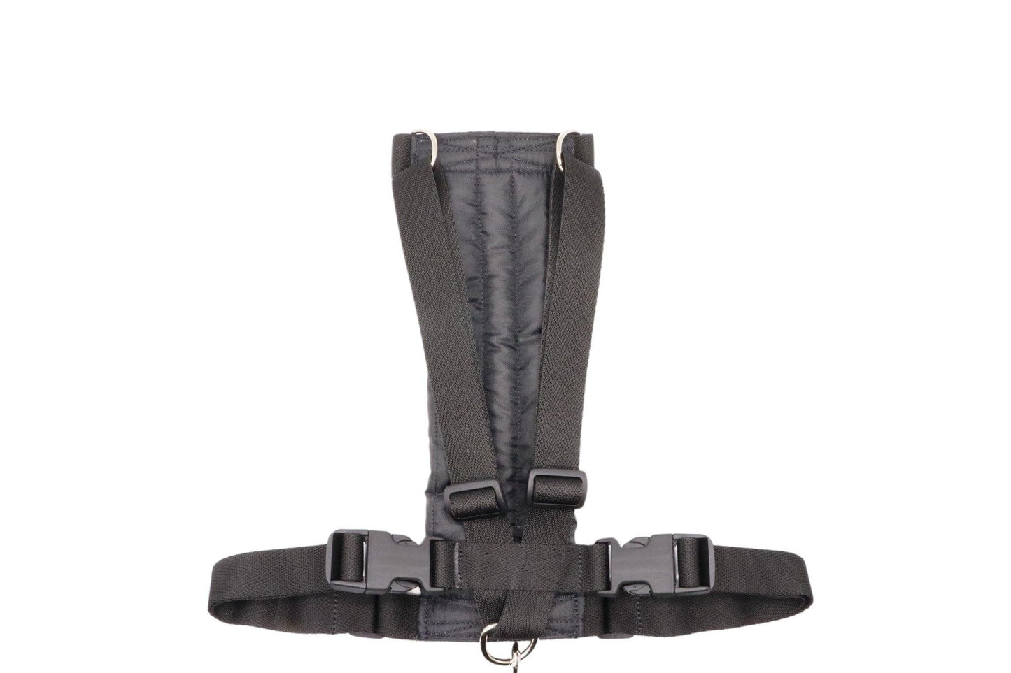 A small size F Black car safety harness with a short handle lead.