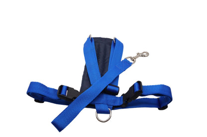 Side D dog harness for safely strapping them into the car with padding.