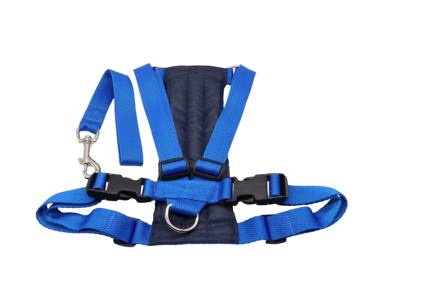 Padded car safety harness with a handle.