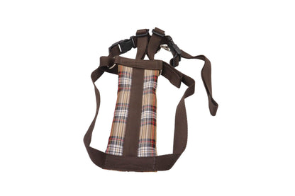 Large dog car safety harness in brown cross hatch