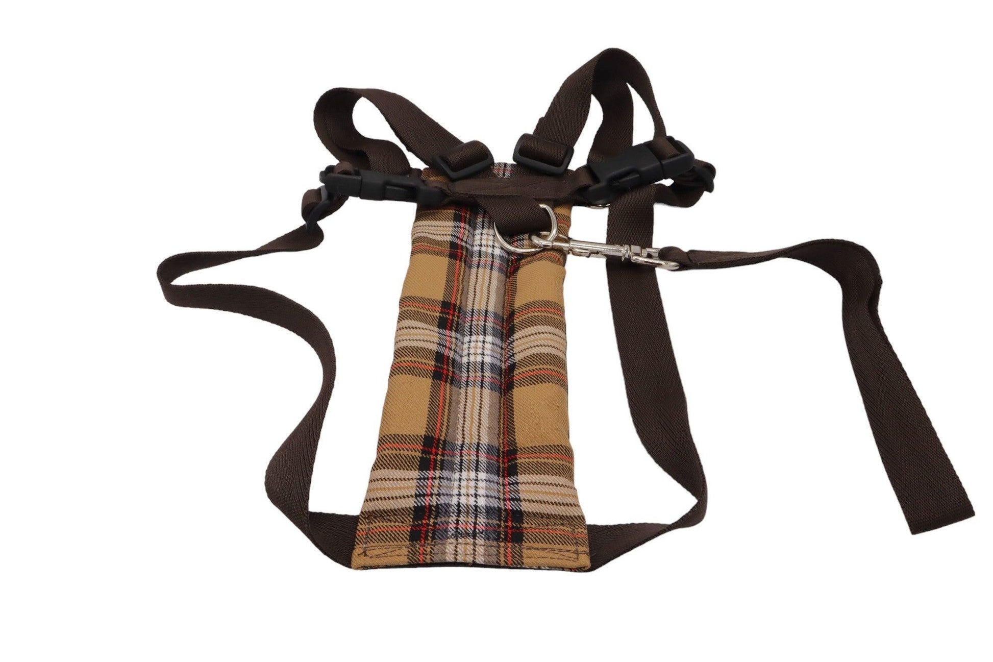 Large dark brown cross hatch car safety harness