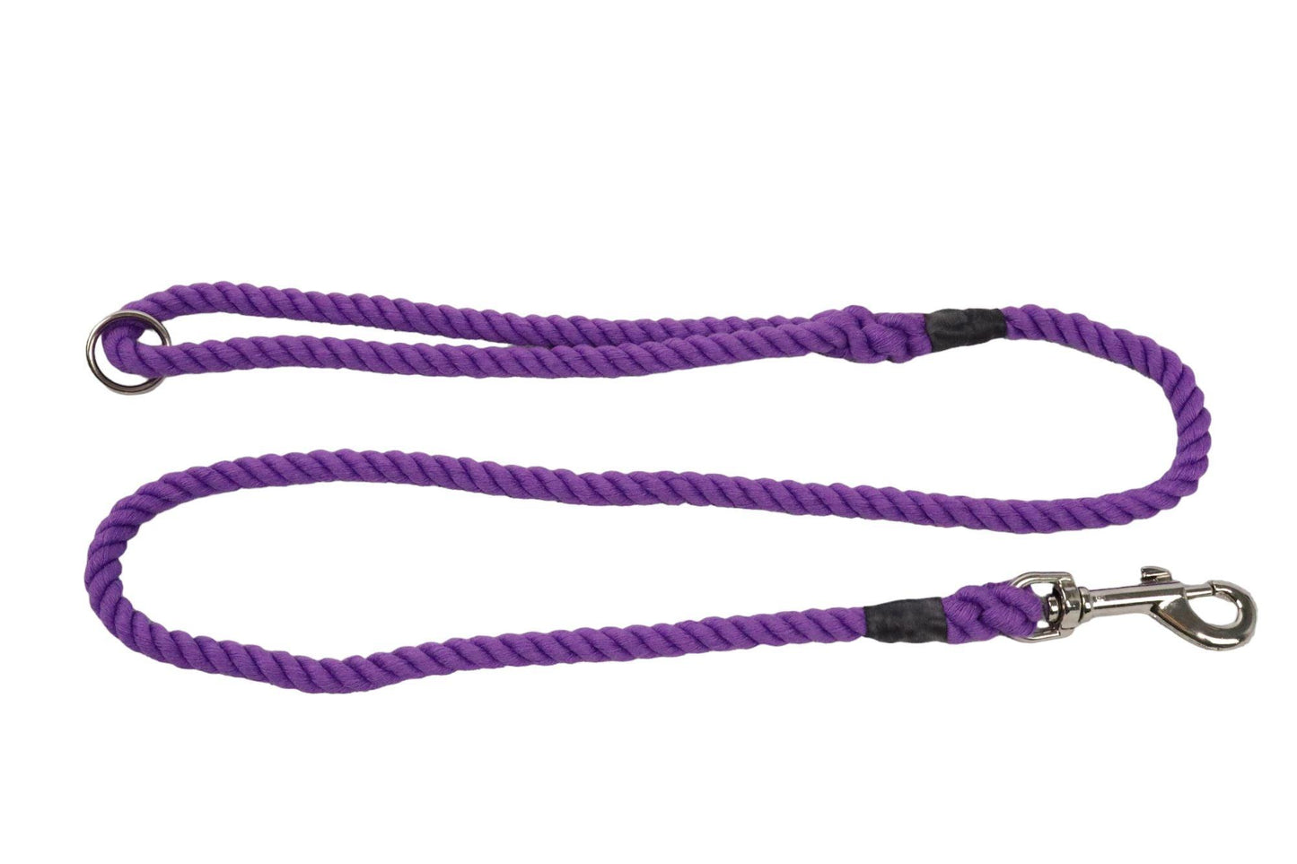 Purple cotton dog lead in a reverse s shape. 1.2m long with rubber bindings covering the hand splicing.