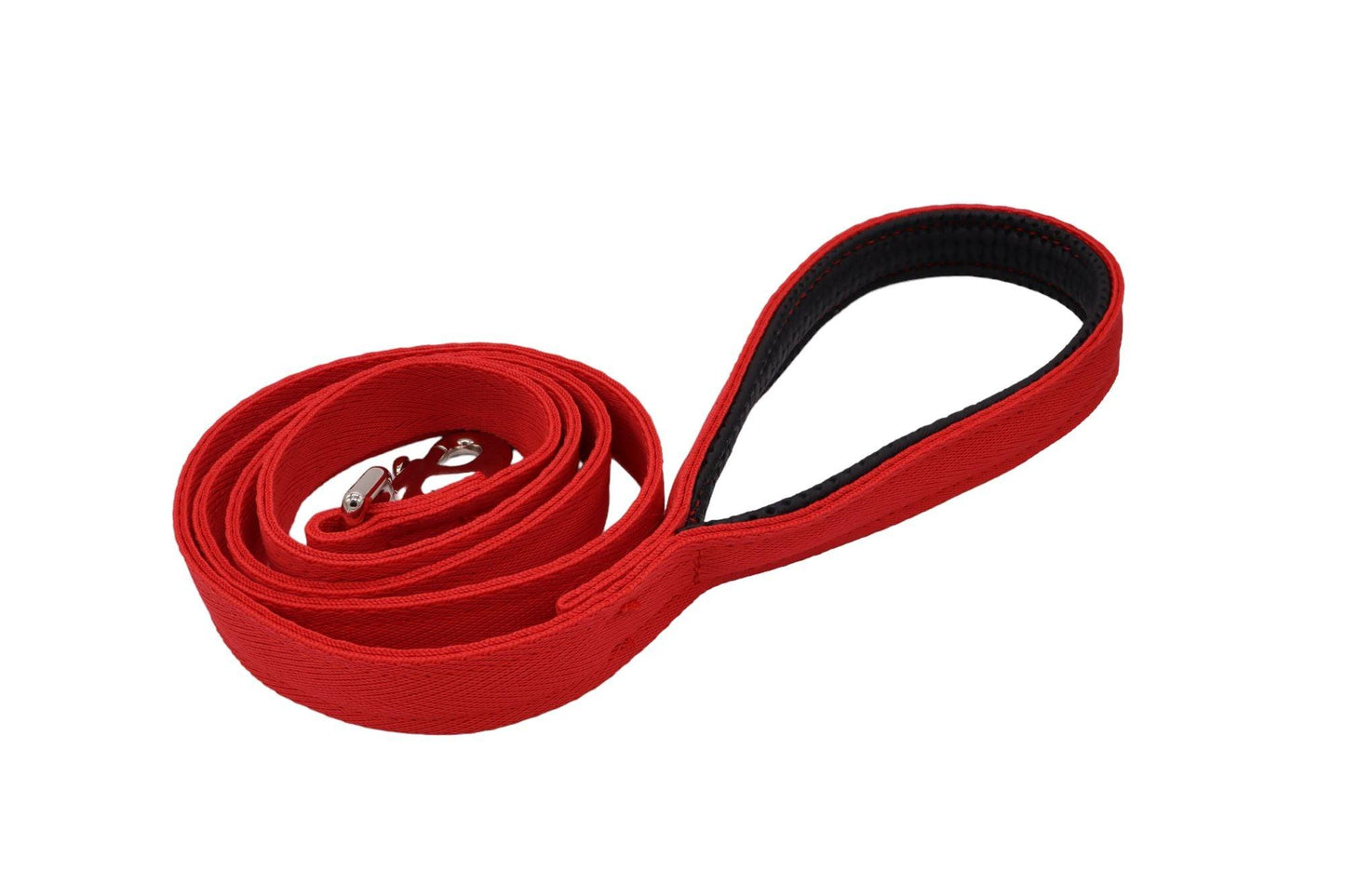 A red double thickness webbing lead spiralled in a circle.