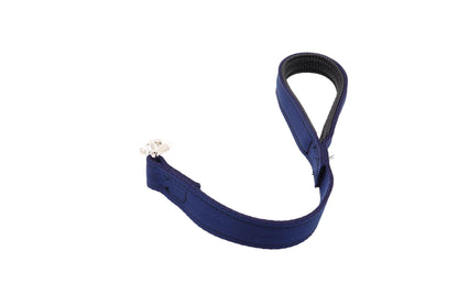 A short double thickness webbing lead in navy. 50cm long with a padded handle.