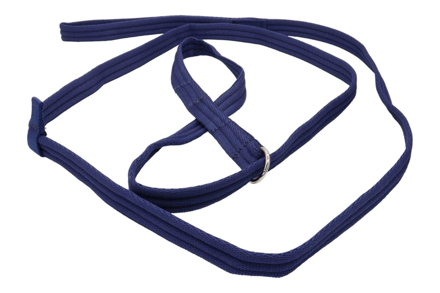 Navy figure of 8 dog lead in Softex nylon webbing. The stitching to create the loop, handle and tab is all done in the UK.