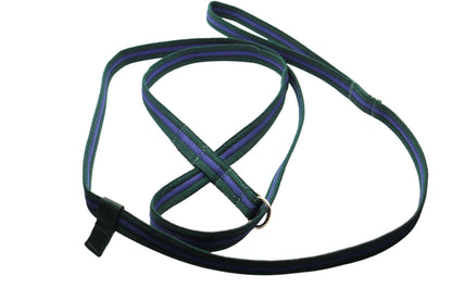 A green navy green figure of 8 dog lead in a padded nylon webbing.