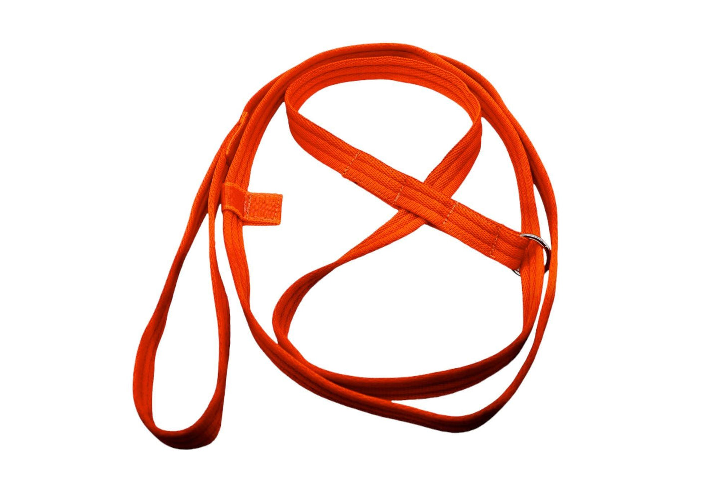 A bright orange figure of 8 dog lead looped around the 8. Made from 1.5m of Softex nylon webbing.