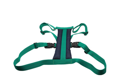 A very large adjustable dog harness with a padded chest plate.