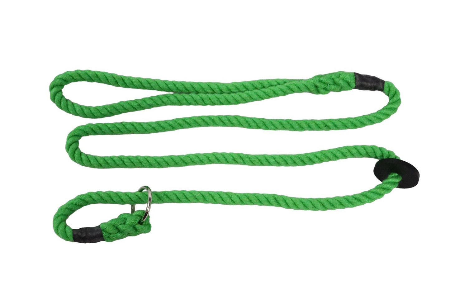 A bright green cotton slip lead in 12mm rope