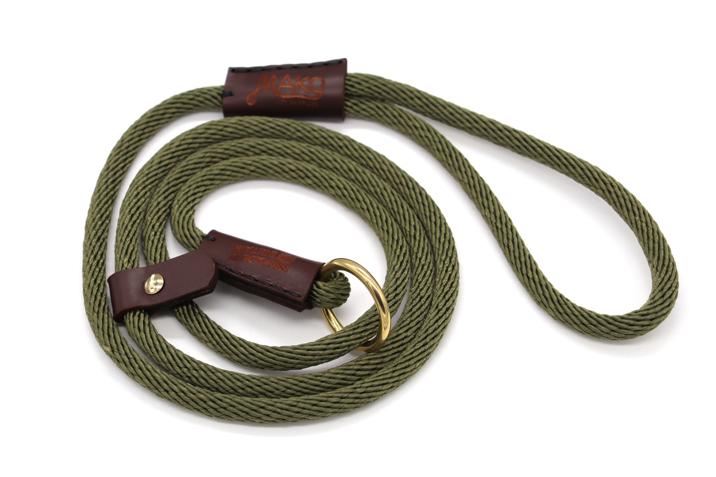 Hand-sewn Olive Twist Custom Slip Lead in Thin 8mm Nylon Rope - Longline Slip Lead