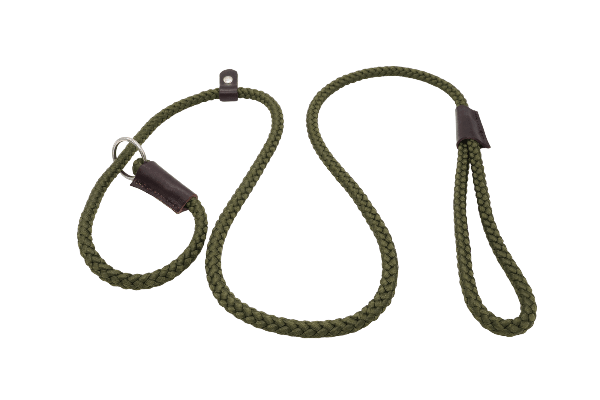 Olive green slip lead in a tight braided nylon. 