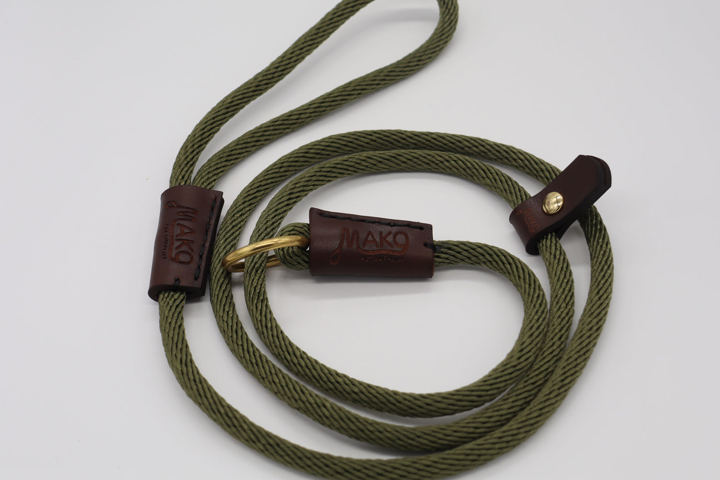 Hand-sewn Olive Twist Custom Slip Lead in Thin 8mm Nylon Rope - Longline Slip Lead