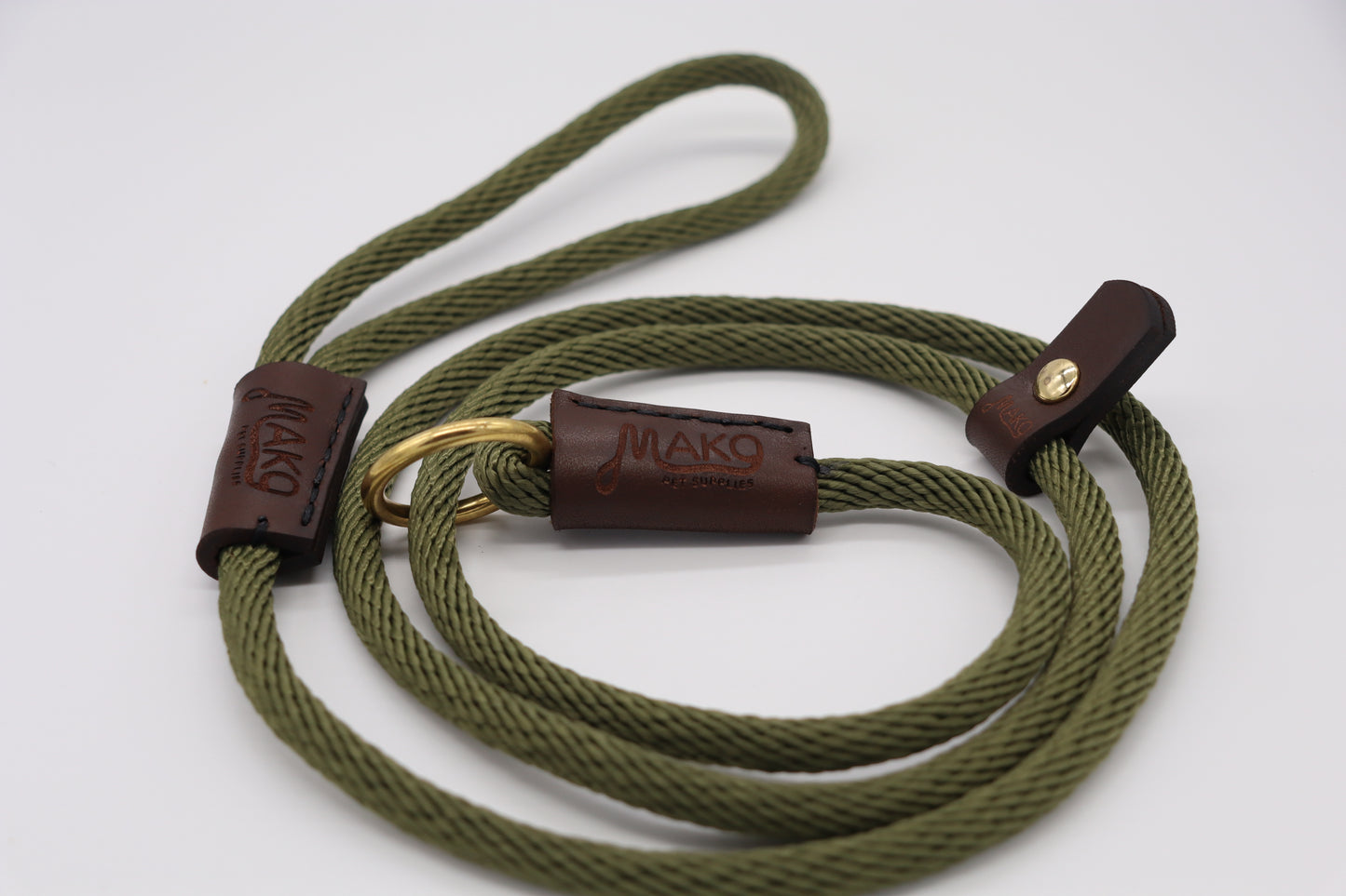 Hand-sewn Olive Twist Custom Slip Lead in Thin 8mm Nylon Rope - Longline Slip Lead