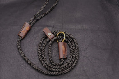 Hand sewn Traditional Gundog Slip Lead - Solid Brass and Brown Leather shroud with Nylon Rope