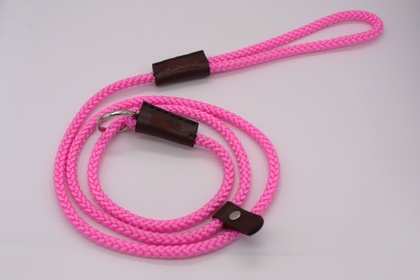 Hand-sewn Pink Custom Slip Lead in Thin 8mm Nylon Rope - Longline Slip Lead