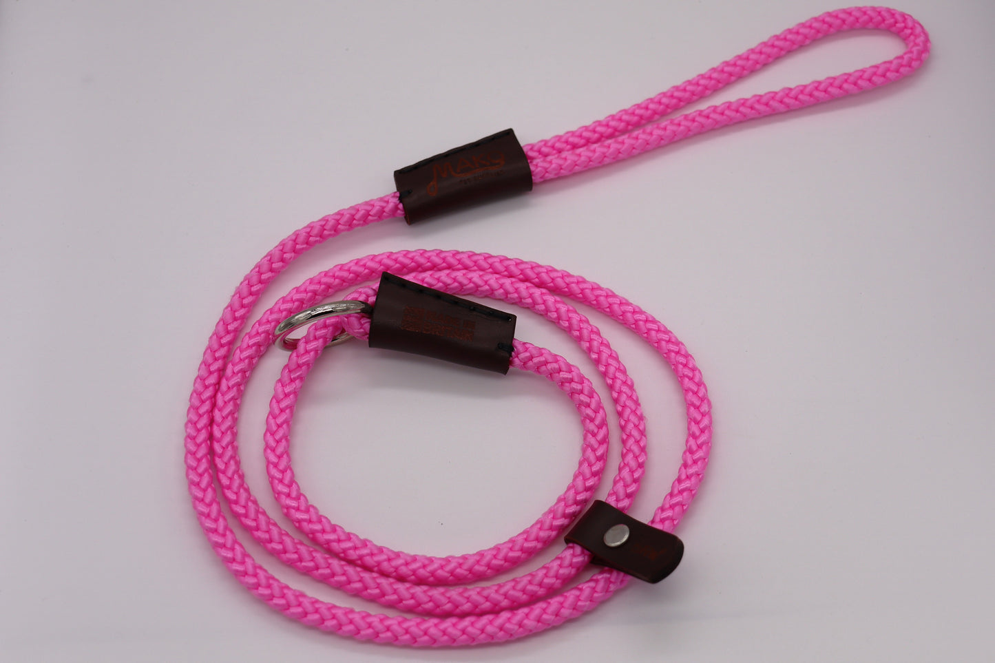 Hand-sewn Pink Custom Slip Lead in Thin 8mm Nylon Rope - Longline Slip Lead