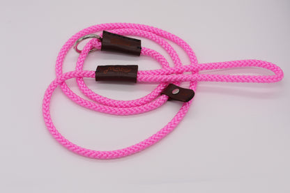 Hand-sewn Pink Custom Slip Lead in Thin 8mm Nylon Rope - Longline Slip Lead