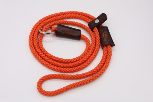 Hand-sewn Orange Custom Slip Lead in Thin 8mm Nylon Rope - Longline Slip Lead