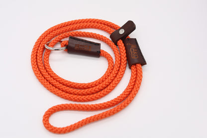 Hand sewn Traditional Gundog Slip Lead - Solid Brass and Brown Leather shroud with Nylon Rope