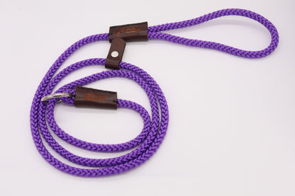 Hand sewn Traditional Gundog Slip Lead - Solid Brass and Brown Leather shroud with Nylon Rope