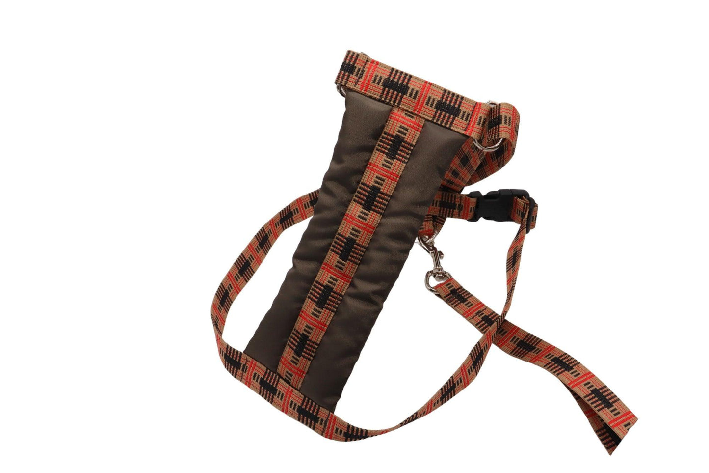 Light brown patterned dog harness with a brown padding