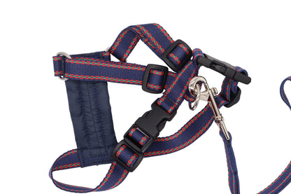 A navy patterned dog harness size A