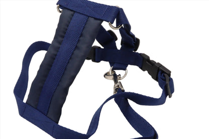 Small Navy dog harness with a trigger hook handled lead