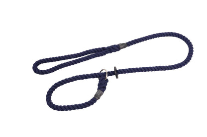 A navy rope slip lead made of cotton.