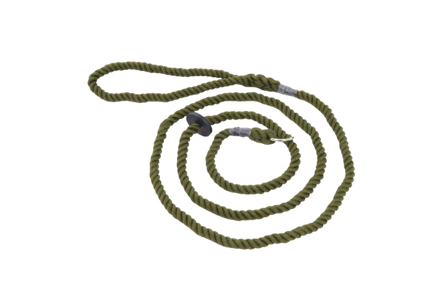 A 1.8m olive green rope lead made of a 12mm soft cotton rope which has been hand spliced.