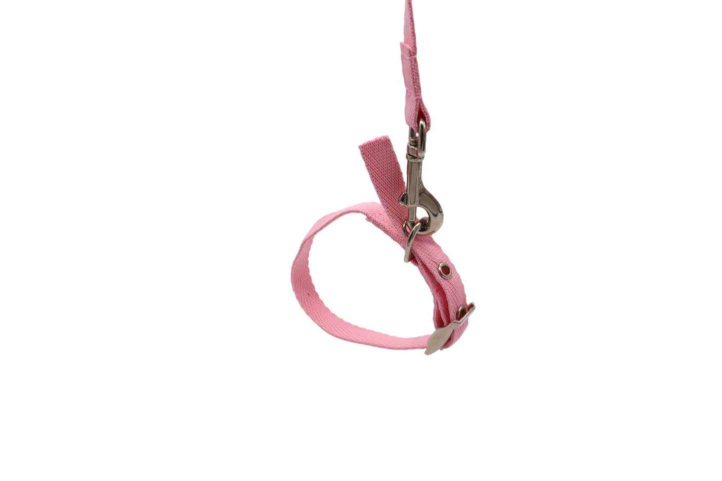 A pink collar and lead draping down 