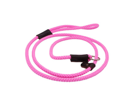 A brightly coloured pink slip lead spiralled around the centre loop. In a nylon tight braid. 