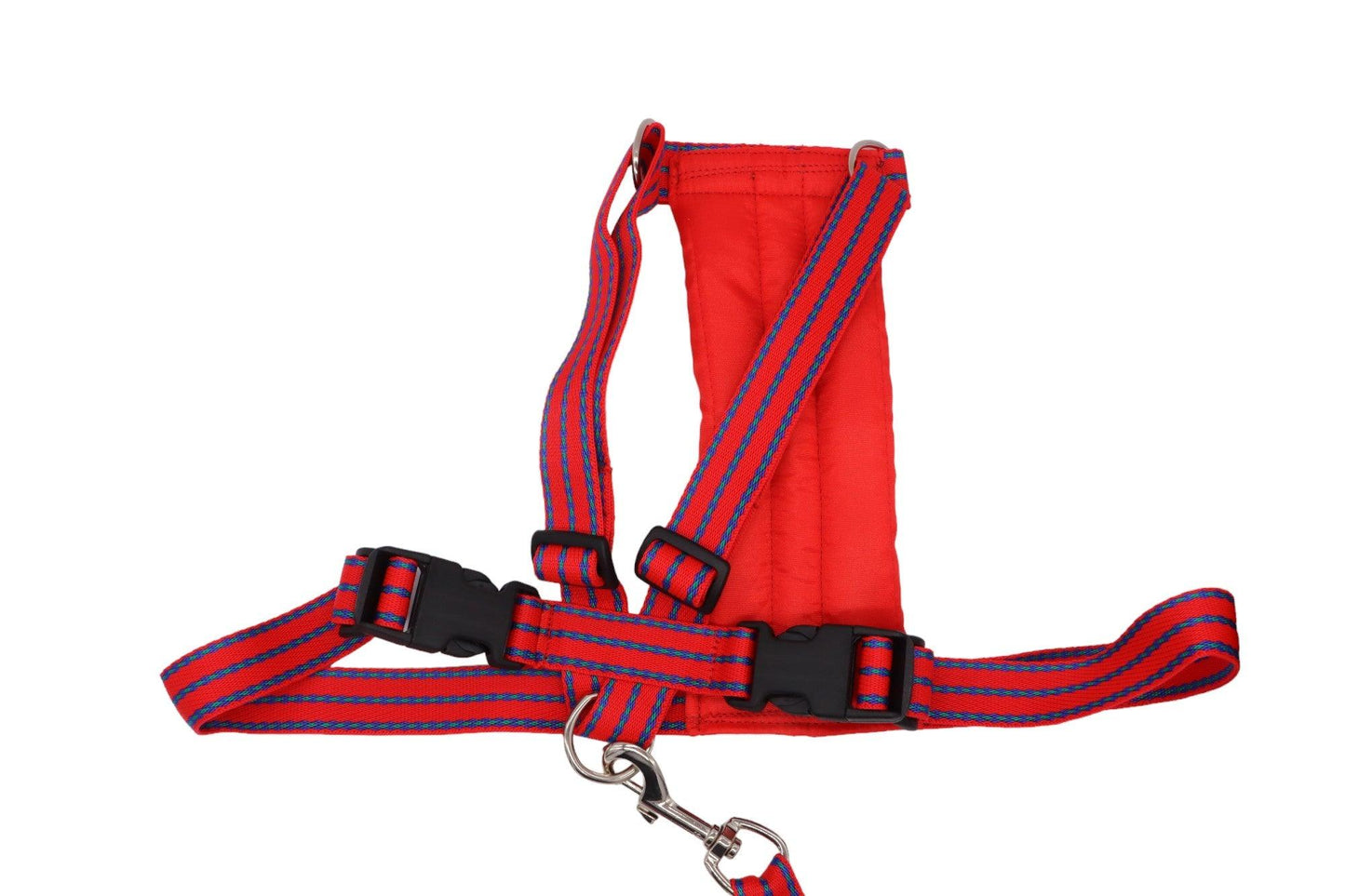 Medium red patterned car safety harness with a padded chest plate