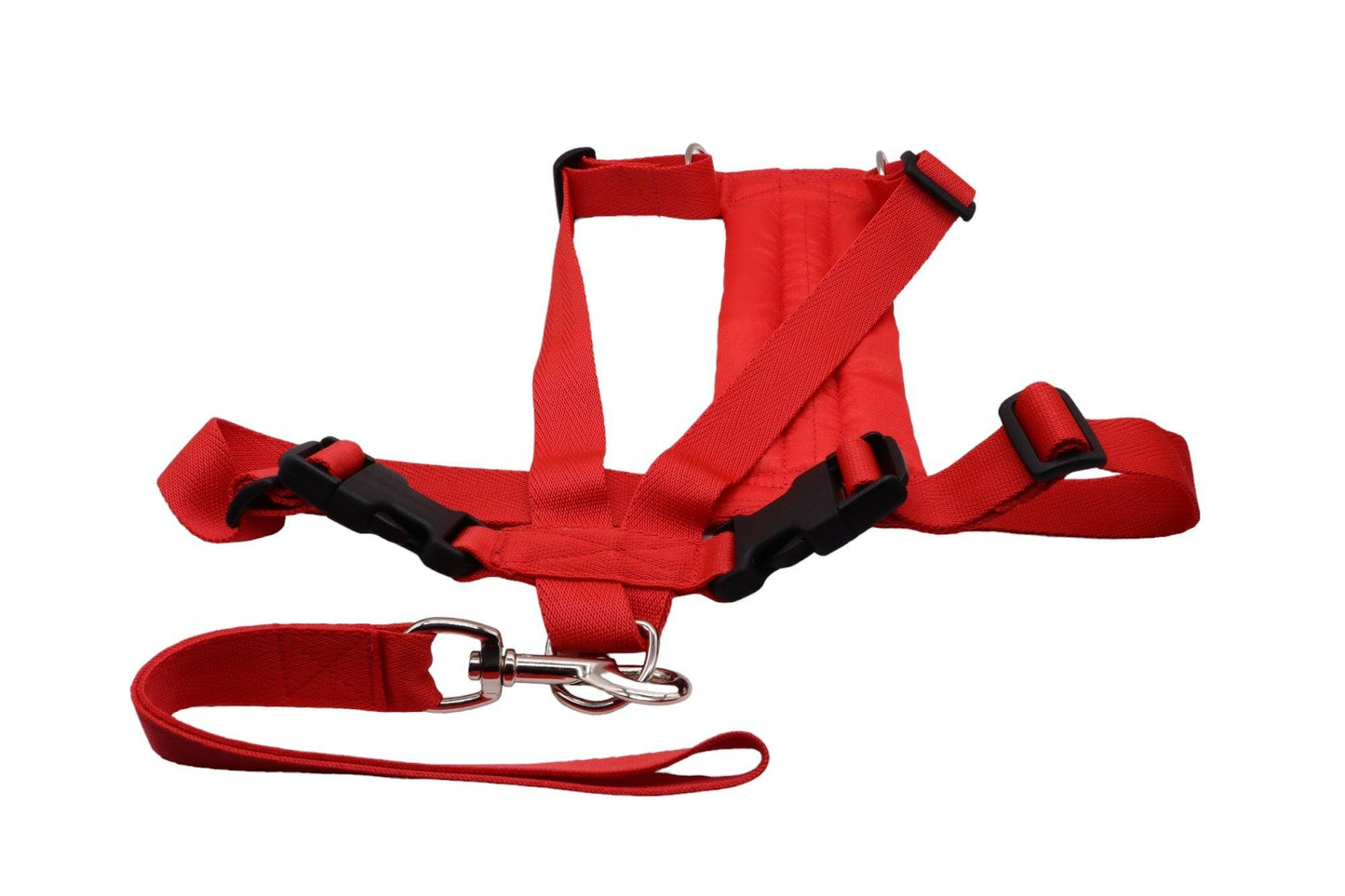 Red Size C car safety harness with a padded chest