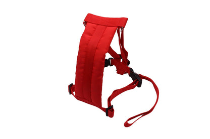 Red car safety harness, large with a white background