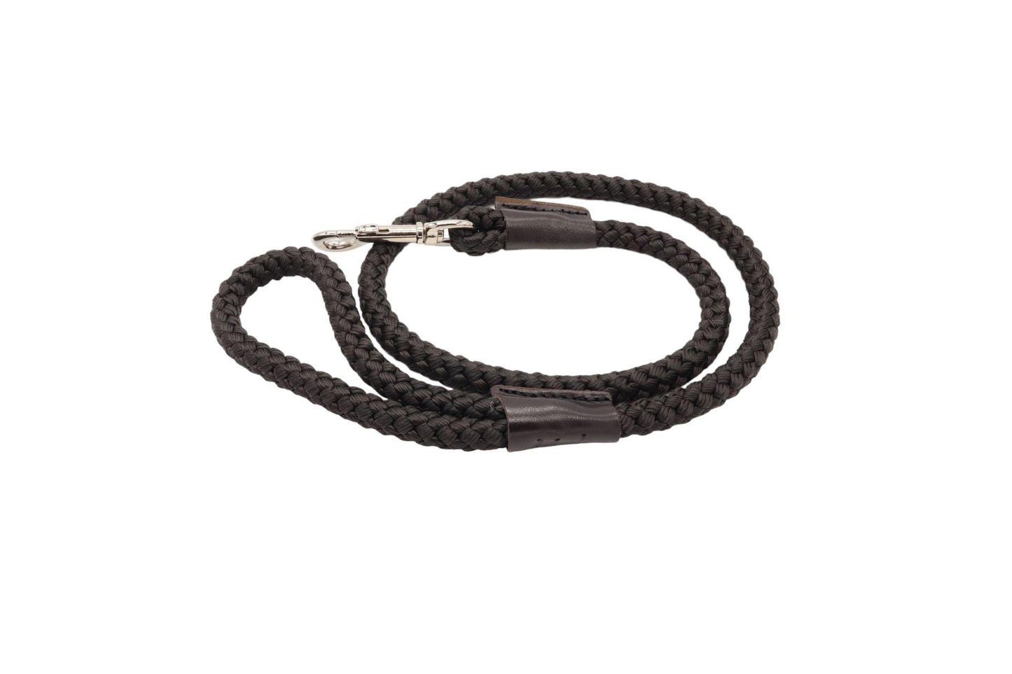 A black 12mm rope lead with embossed leather bindings with the Mako logo.