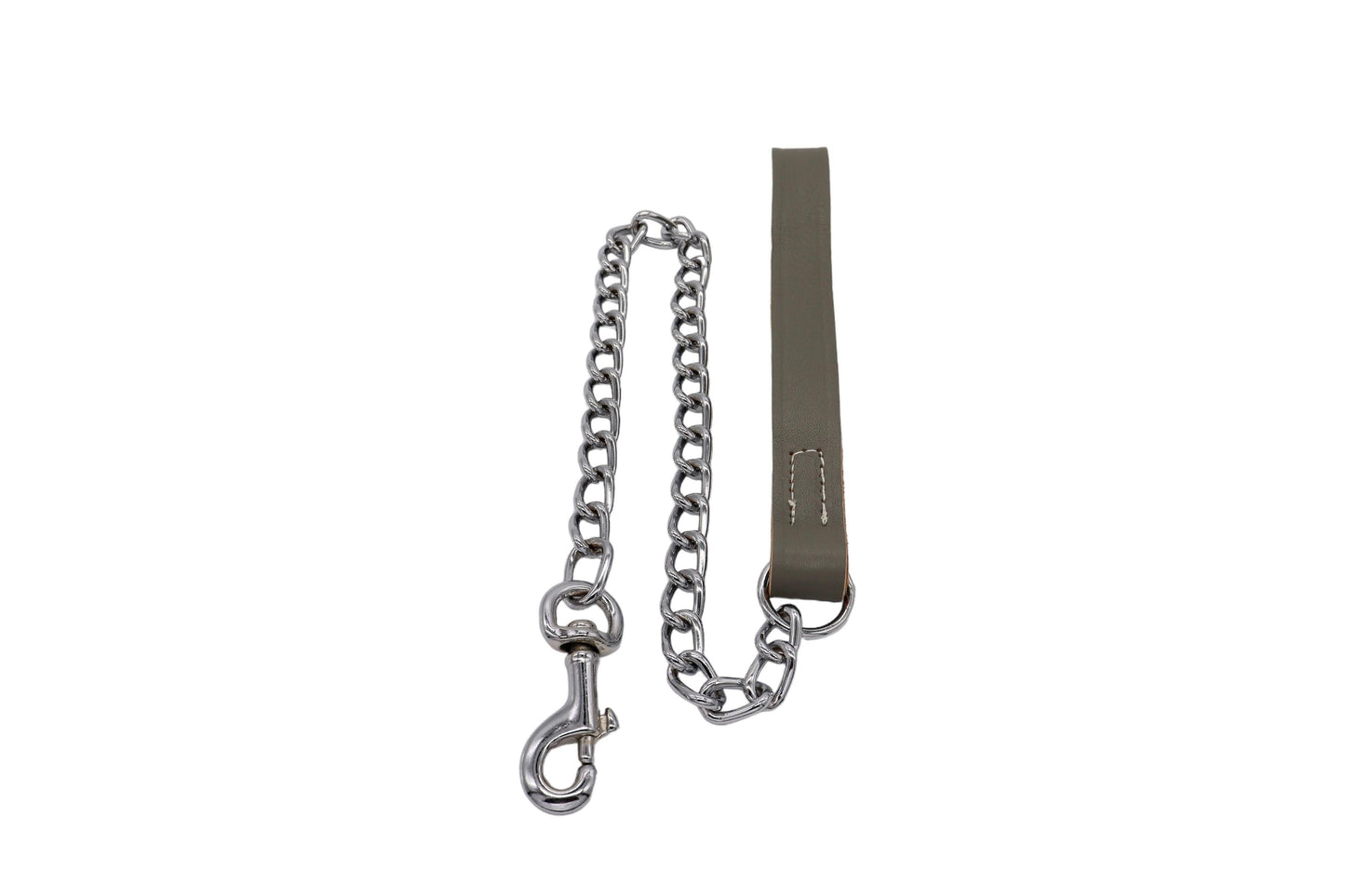 A sage green leather and chain lead